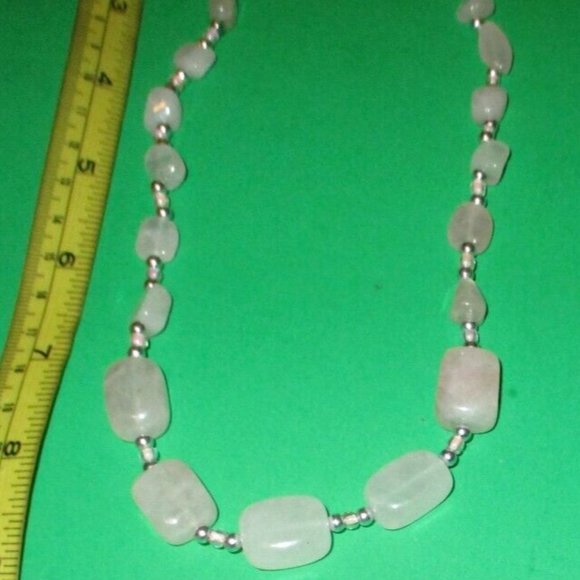 Chunky 18" Beaded Necklace Rose Quartz Jewelry Pink Silver Beads - Picture 3 of 6